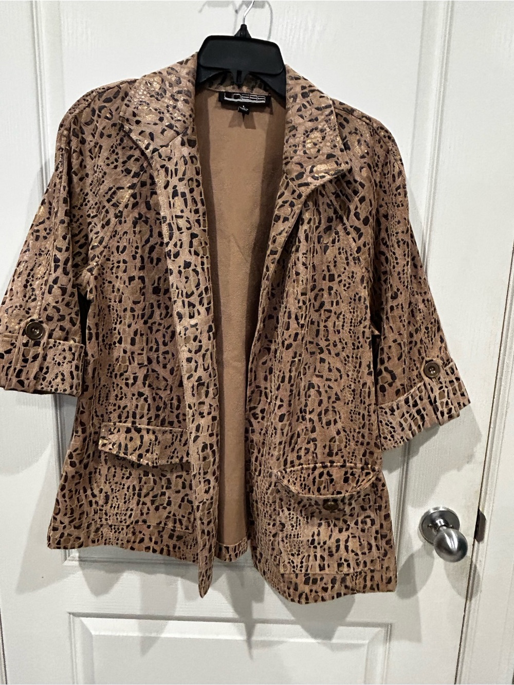 Women's Animal Print Short Jacket - Tan Leopard, large
